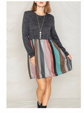Egs By Eloges Charcoal And Pink Mint Multi Stripe Pullover Dress